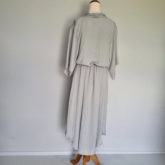 Witchery Sage Green Short Sleeve Deep V-Neck Midi Dress with Belt Size 12 - Picture 4 of 7